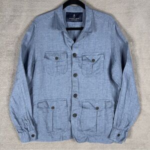 Emanuel Berg 100% Linen Ryan Overshirt Men's 54 Blue Pockets Shirt Jacket